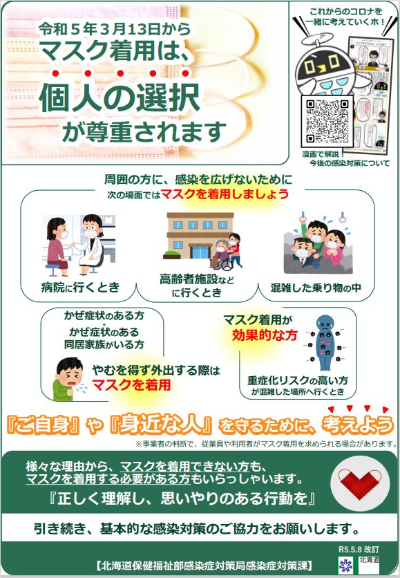 令和5年3月13日からはマスクの着用は個人の選択が尊重されます